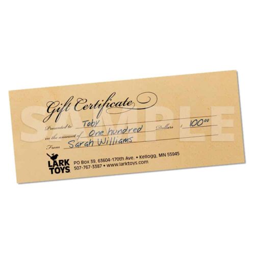Gift Certificate Sample 1 - Lark Toys